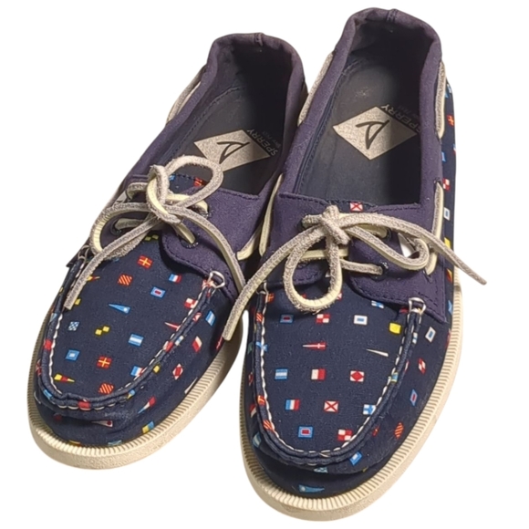 Sperry Top-Sider Authentic Original Prep Boat Shoe Men Sz 8 Navy Flags - Picture 3 of 6